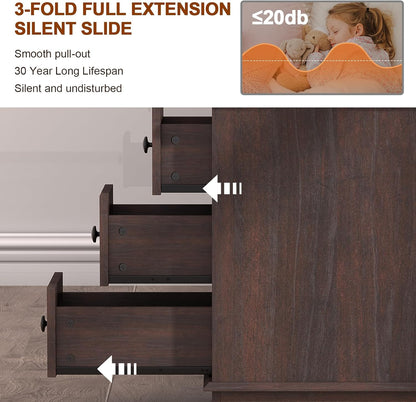 HIFYOBRO 3 Drawers End Table with Flip Top Charging Station, Narrow Side Table with Power outlets, Wooden Nightstand, End Table with Storage for Living Room and Bedroom