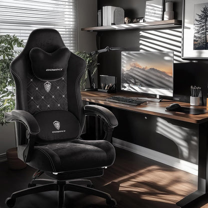 Dowinx Gaming Chair with Heated Massage Lumbar Support,Big and Tall Fabric Gaming Chairs for Adults with Footrest, Ergonomic Computer Game Chair with Poket Spring Cushions, 350lbs, Black