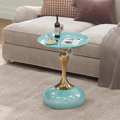 1-Pack Light Green Sleek Hourglass Side Table - Glossy Finish & Metallic Base | Contemporary Accent End Table for Living Room, Cafe & Home Decor Spaces