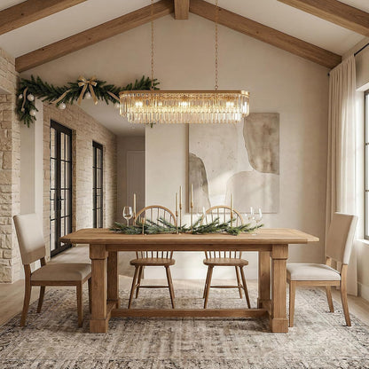 63" Solid Wood Dining Table, Rectangular Kitchen Table with Sturdy Legs, Rustic Wooden Dinner Tables for 4-6, Dining Room, Living Room, Natural Finish