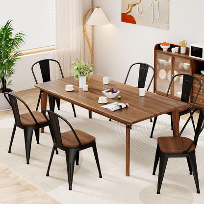 18 Inch Metal Dining Chairs Set of 4 Farmhouse Kitchen Chairs with Wooden Seat and Metal Backrest Stackable Black Dining Room Seating