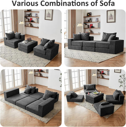 Modular Sectional Loveseat Cloud Sofa with Ottoman, Grey, 79''