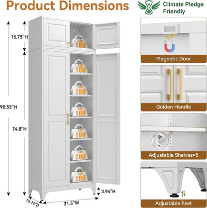 Polup 90" Pantry Cabinet, Tall Metal Storage Cabinet with Doors and Shelves
