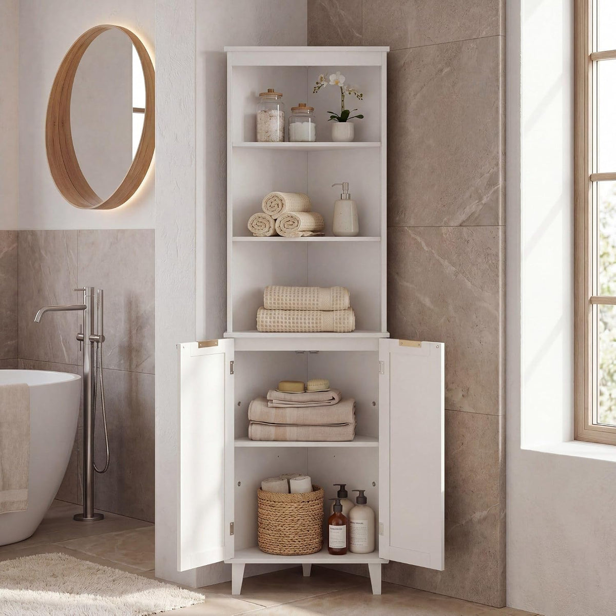 COSTWAY 68" Tall Corner Cabinet with Fluted Doors