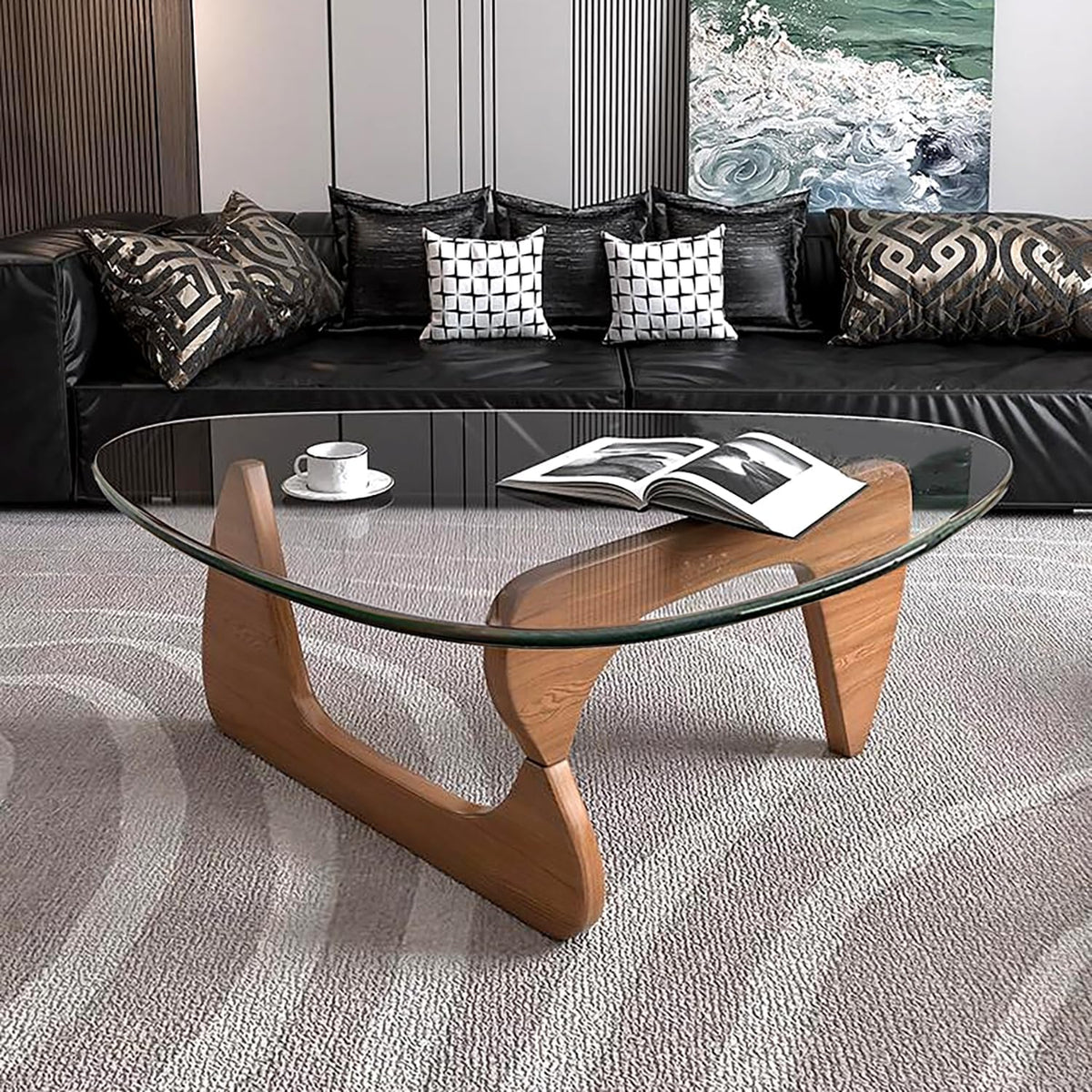 Modern Glass Coffee Table, Mid Century Small Coffee Table, Coffee Table for Living Room,Suitable for Bedroom Living Room Reception Office Tables (Walnut/Transparent, Small)