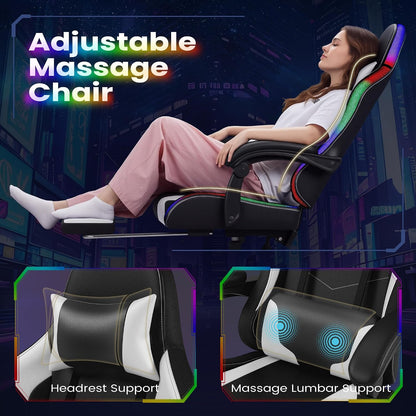 Homall Gaming Chair, Video Game Chair with Footrest and Massage Lumbar Support, Ergonomic Computer Chair Height Adjustable with Swivel Seat and Headrest (RGB Lvory)