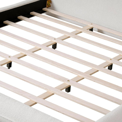 DNYN Boucle Platform Bed Frame with Thick Headboard and Steel Legs