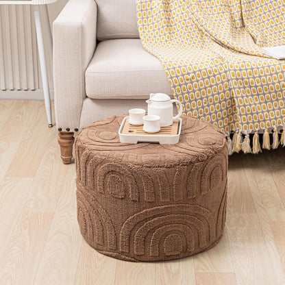 Asuprui Round Ottoman Pouf Foot Stool, Coffee 20x14 in,Sofa Couch Foot Rest | All-One Foam Pouf, Ottoman Coffee Table,Foot Rest for Chair,Remov.Cover, Perfect for Living Room Bedroom Dorm or Wedding Gift