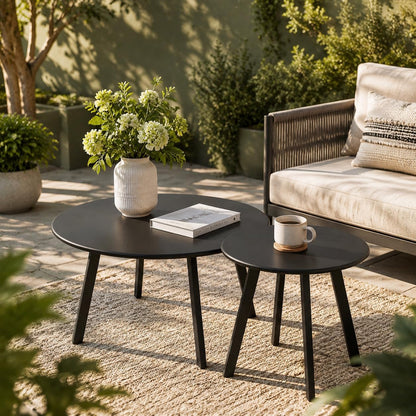 Weather Resistant Modern 2 Piece Round Nesting Coffee Table Set