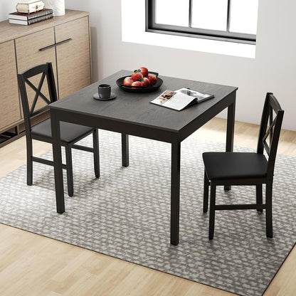 GOFLAME 3-Piece Dining Table Set for 2, Wooden Square Kitchen Table with 2 Upholstered Chairs, Space-Saving Dining Room Furniture Set for Dining Room, Breakfast Nook, Small Space, Grey & Black