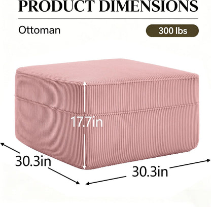 Corduroy Ottoman 30.3 Inch - No Assembly Needed Foot Rest Stool, Plush Sag-Free Cloud Ottoman for Living/Bedroom (Pink)