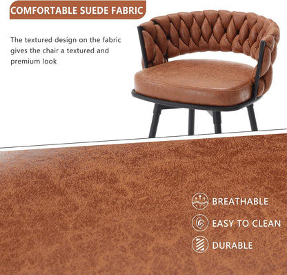 BV Counter Height Bar Stools Set of 4, 26 inch Seat Height Bar Stools, 180° Swivel Barstools with Woven Back and Footrest, Suede Fabric Counter Stools for Kitchen Island, Bar Pub