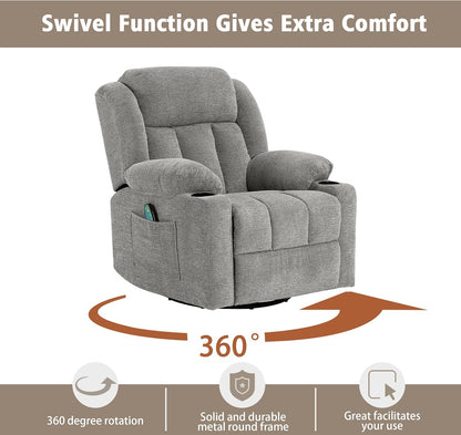 Ketaiyou Rocker Swivel Recliner Chair for Adults, Overstuffed Large Manual Recliner Glider with Massage and Heat, Comfy Soft Fabric Living Room Reclining Sofa Chair (Lime Gray1)
