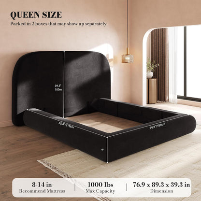 YITAHOME Queen Size Bed Frame, Curved Arched Soft Cloud Bed with Headboard
