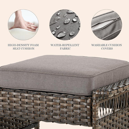 Patio Ottomans 2 Piece Outdoor Wicker Ottomans PE Rattan Footrest with Thickened Cushions Footstools for Garden Sunroom Deck Porch Balcony Poolside, Ottomans(2PCS), Brown|Grey