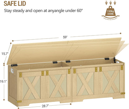 Hzuaneri 59" Boho Storage Chest and Bench | 70 Gal | 330lb Seat | Soft-Close Hinges | Camel Yellow | Shoe and Blanket Storage for Bedroom, Living Room, Entryway | Easy Assembly | SB15002Y