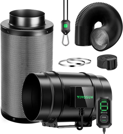 VIVOSUN Smart Air Filtration G8 Kit 8", AeroZesh G8 Inline Duct Fan with E12 Speed Controller, Carbon Filter & 25' Ducting, Cooling & Ventilation System for Grow Tents, Indoor Gardening, Hydroponics