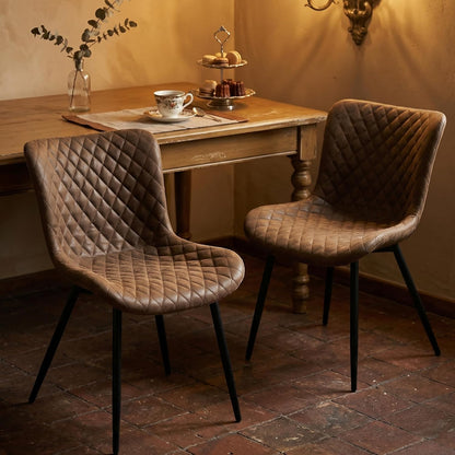 Modern Dining Chairs Set of 2, Upholstered Suede Dining Chairs with Curved Back & Thick Cushion Seat, Mid Century Armless Kitchen & Dining Room Chairs with Black Metal Legs, Brown