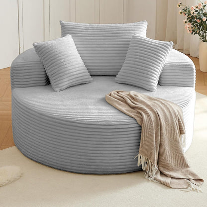 Oversized Round Chair Lounge Chaise Indoor, Upholstered Corduroy Deep Seat Cloud Large Circle Sofa Chair, No Assembly Required, Fluffy Modern Sleeper Sofa Bed for Reading, Living Room, Light gray