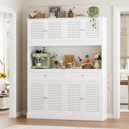 HIFIT 71“HX55“W Large Pantry Cabinet for Food Storage, Farmhouse Kitchen Hutch with Storage Drawers, Tall Kitchen Pantry Cabinet with Microwave Stand for Dining Living Room, White
