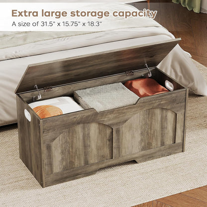 39.4" Storage Chest, Retro Storage Bench, Storage Trunk with 2 Safety Hinges, Large Entryway Bench Box, 39.4 x 15.7 x 18.3 Inches, U-Shaped Opening for Entryway Hallway Living Room, Light Greige