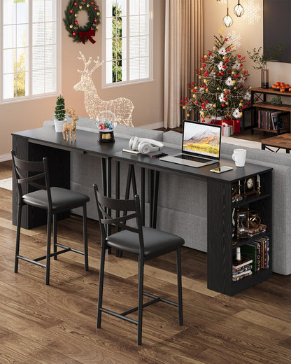 GAOMON 3 Piece Bar Table Set for 2, Bar Table and Chairs Set with with Flip Top Extension, Dining Table Set with Storage Shelves, Suitable for Small Space Kitchen Apartment, Black