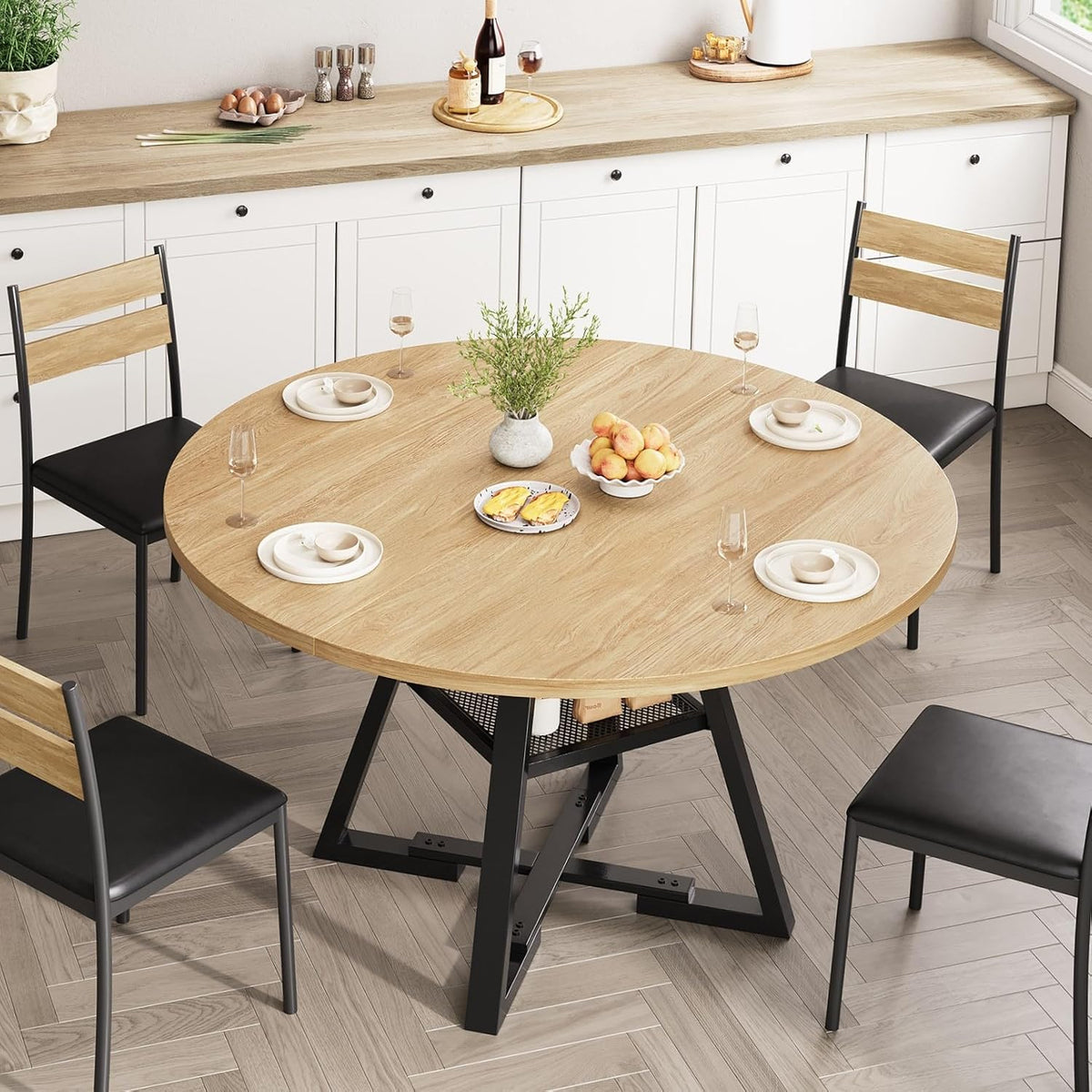 Jocoevol Round Dining Table,Kitchen Dining Room Circle Dinner Pedestal Table,Space Saving Wood Kitchen & Dining Room Furniture (Natual Wood, 42In)