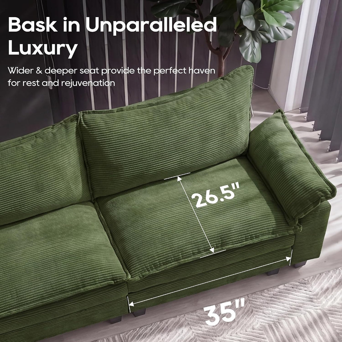 URRED Oversized Modular Sectional Sofa，Solid Green：122" U Shaped | Modern Comfy Cloud Couch with Movable Ottoman and Pillow, Deep Seat Couches for Living Room, Bedroom or Apartment