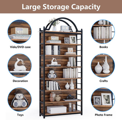 CD Storage Rack Holds 400+ CDs, 8-Tier CD DVD Storage Tower Organizer, Large Media Storage Shelf with Adjustable Feet for Living Room Bedroom Home Entertainment, Rustic Brown