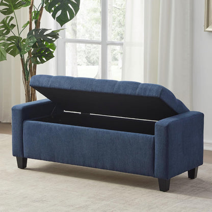 Zihanhome Ottoman with Storage, 48.8" Fabric Storage Ottoman Bench with Hinge, Bedroom Bench, Upholstered Benches with Seating for Living Room, Entryway (Dark Blue)