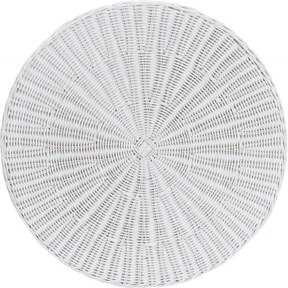 Bali & pari Palm Scallop Rattan Console Table – Handwoven Wicker Round Accent Table for Living Room, Sunroom or Foyer Place, Coastal Boho Style in White