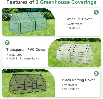 Aoodor 6 x 3 x 3 ft Mini Greenhouse with 2 Zipper Doors, Water-Resistant, UV-Protected for Flowers, Vegetables, and Herbs, Includes 3 Covers