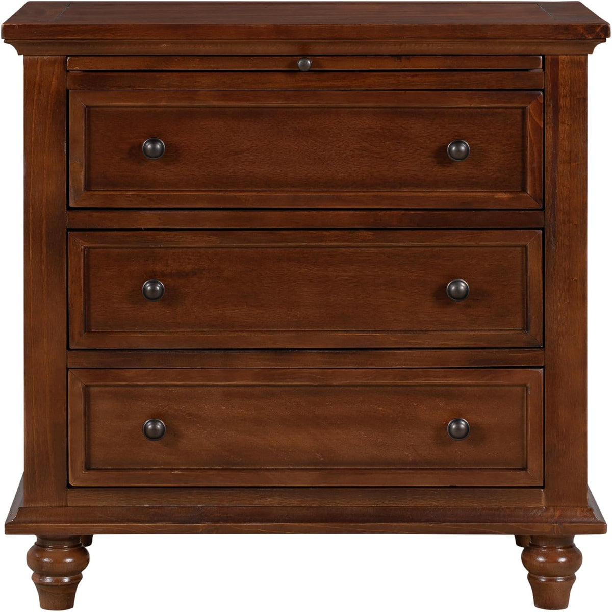 3-Drawer Storage Wood Cabinet, End Table Set of Two with Pull Out Tray,Nightstand with 4 Round Wood Legs,for Bedroom LivingRoom Office Study (Brown@3)