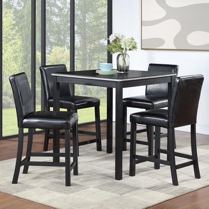 LUMISOL Dining Table Set for 4, Solid Wood Counter Height Kitchen Table Set with 4 Upholstered Chairs, Farmhouse Table and Chairs for Kitchen, Dining Room, Home Bar, Black