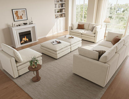 97" Cloud Couches for Living Room, 29.1" Deep Seat Modular Sectional Sofa, L Shaped Cloud Sofa with One Movable Ottoman