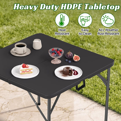 BLKMTY 34" Square Folding Card Table, Portable Picnic Dining Table, White | Fold-In-Half Plastic Tables Desk W/ Carry Handle, Indoor Outdoor Foldable Utility Tables, For BBQ, Camping, Party, Events