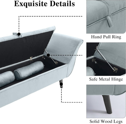Velvet Storage Bench for Bedroom End of Bed Ottoman, Button-Tufted Upholstered Bed Benches for Bedrooms King with Rolled Arms and 4 Sturdy Wood Legs, Footstool for Bedroom (Slate Gray)