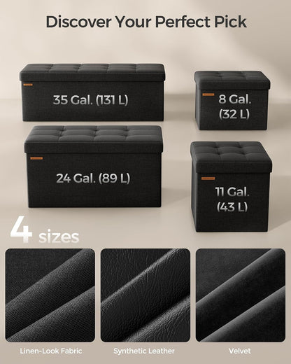 SONGMICS 43.3 Inches Folding Storage Ottoman Bench, Load 660 lb | Ottoman Foot Rest, Storage Chest, for Living Room, Entryway, Ink Black, MINOTA Collection ULSF077B01