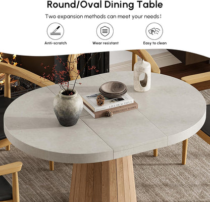 homary Extendable Dining Table for 6 Round to Oval 39"-55", Solid Wood Kitchen Table for 4-6 People, Space-Saving Design for Small Spaces & Family Gatherings