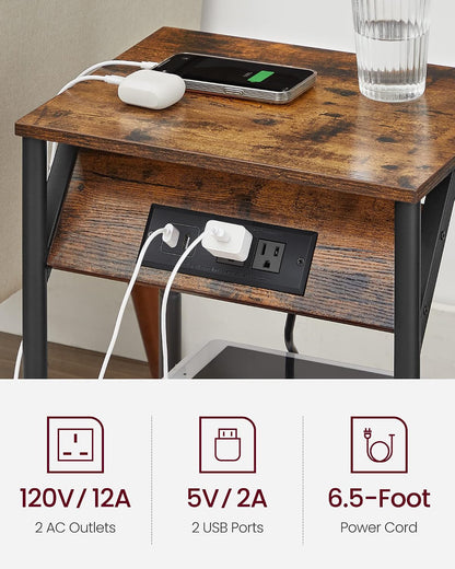 VASAGLE End Table with Charging Station, Set of 2, Small Side Tables