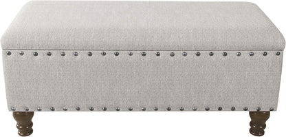 Homepop Home Decor | Upholstered Bench with Nailhead Trim | Large Ottoman with Storage for Living Room & Bedroom | Decorative Home Furniture, Gray Woven