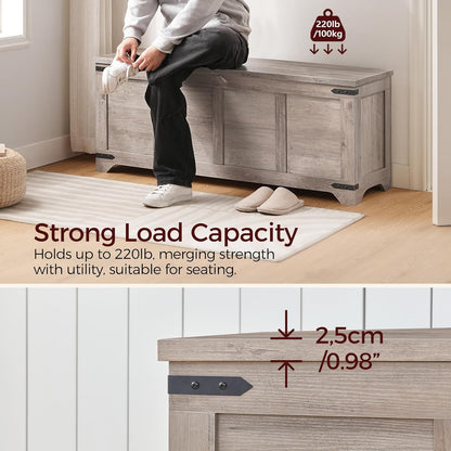 MAHANCRIS 47.2" Storage Chest Extra Large, Wooden Storage Bench with 2 Safety Hinges, Entryway Shoe Bench, 47.2x15.7x19.7 Inch, Easy Assembly, Storage Trunk for Living Room, Bedroom, Greige SCHG4901