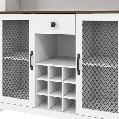 JIJIWANG 70.9" Kitchen Pantry Storage Rustic Buffet Cabinet,Kitchen Hutch Cabinet with LED Outlets Food Pantry Cabinets with Doors and Shelves Wine Rack for Dining Room,for Dining Room,White