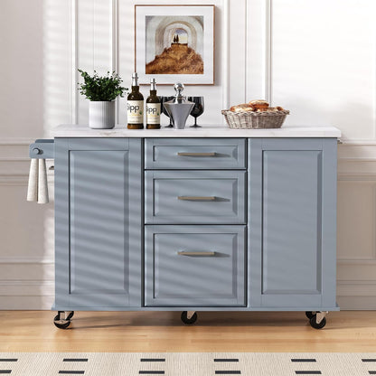 Rolling Kitchen Island Cart with Marble Countertop, Mobile Storage Kitchen Cabinet with Drawers & Cabinets for Small Kitchen Apartment