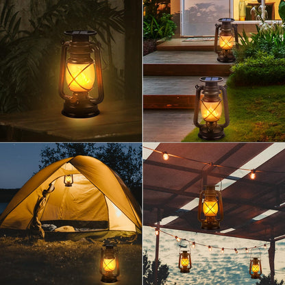 Solar Lantern Outdoor Hanging Solar Lights Dancing Flame Led Waterproof Camping Lamps, Landscape Decor for Table Patio Garden Yard Pathway Porch 2 Pack