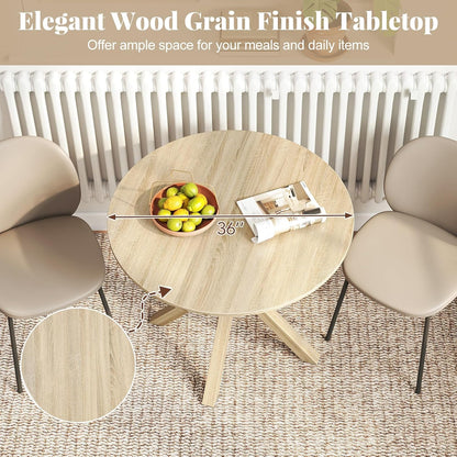 Moccha 36" Round Dining Table for 4 - Rubber Wood Kitchen Table with Intersecting Trestle Legs, Vintage Bar Table, Farmhouse Dining Room Tables for Dinette, Small Space, Restaurant, Bistro (Oak)