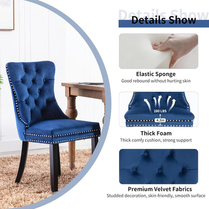 5 Pieces Modern Luxury Glass Dining Set, Minimalist Rectangle Dinner Room Set for 4, 47'' Clear Glass Top Kitchen Table Set with Black Base, Blue Tufted Chairs, for Small Apartment Home