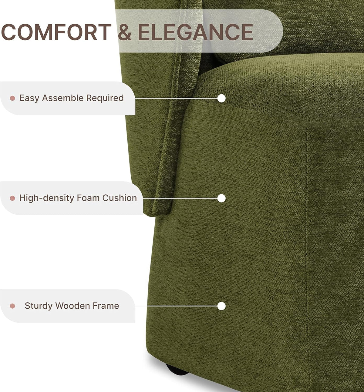 KISLOT Upholstered Dining Chairs with Wheels, Easy Assembly Stain Resistant Fabric Modern Barrel Armchair with Lumbar Cushion, Dining Room Chairs for Kitchen Living Room Bedroom, Green, Set of 4