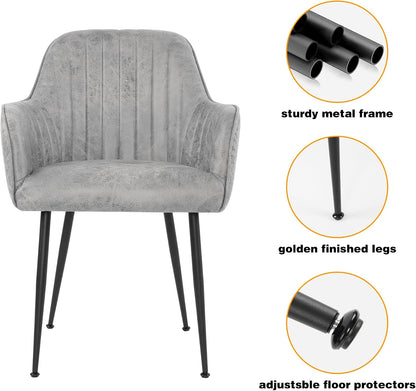 Dinning Chairs Set of 2, Upholstered Accent Chairs with Black Finished Metal Plating Legs for Living Room Chairs, Light Gray