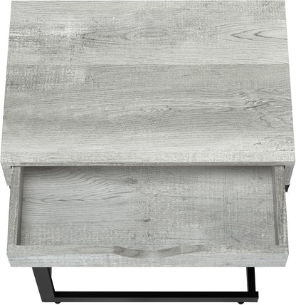 Accent Table, C-Shaped, End, Side, Snack, Storage Drawer, Living Room, Bedroom, Grey Laminate, Black Metal, Contemporary, Modern